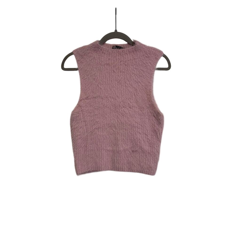 Zara Womens Pink Fuzzy Sleeveless Sweater Vest Size L Soft Knit Y2K Layering Top
